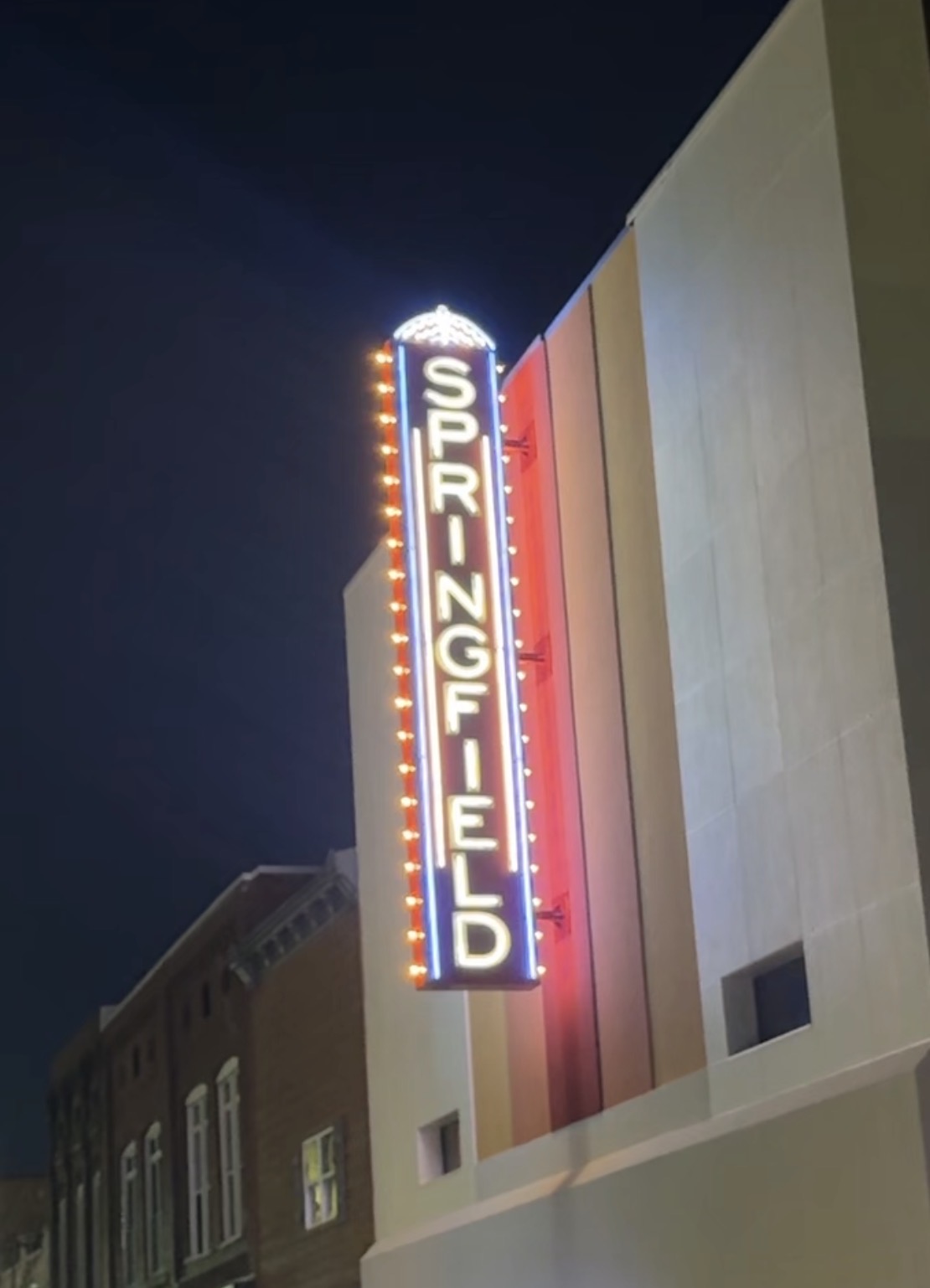 Springfield marquee sign at night